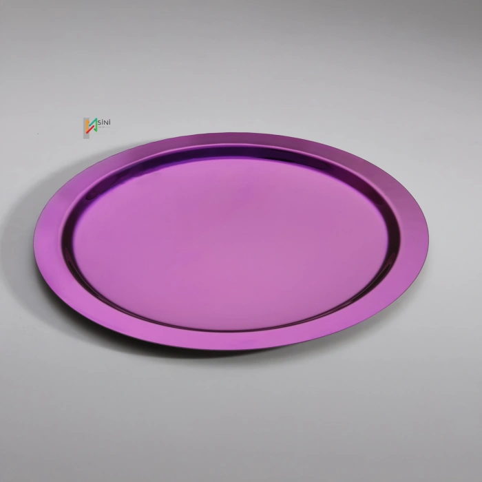 Paslanmaz Çelik 6 Adet Yuvarlak Pembe Sunum Servis Tepsisi