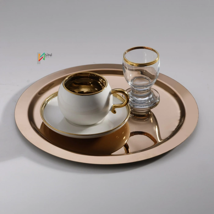 Paslanmaz Çelik 6 Adet Yuvarlak Rose Sunum Servis Tepsisi