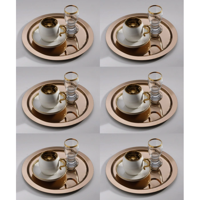 Paslanmaz Çelik 6 Adet Yuvarlak Rose Sunum Servis Tepsisi