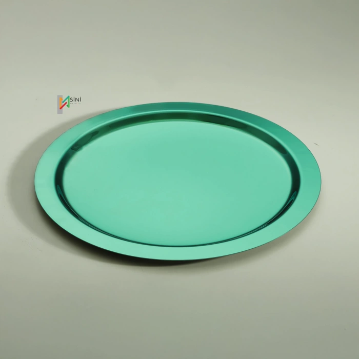 Paslanmaz Çelik 6 Adet Yuvarlak Yeşil Sunum Servis Tepsisi