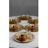 6 Adet Paslanmaz Çelik Yuvarlak Lüx Desenli Gold Ad-26 Kahve, Çay Sunum Servis Tepsisi