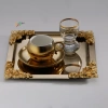 Köşe Tekli Gül Aksesuarlı Paslanmaz Çelik 6 Adet Kare Gold Sunum Servis Tepsisi