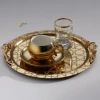 Kulp Aksesuarlı Paslanmaz Çelik 6 Adet Yuvarlak Desenli Gold AD-26 Sunum Servis Tepsisi