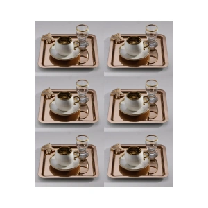 Rose Kelebek Aksesuarlı Paslanmaz Çelik 6 Adet Kare Lüx Rose Kahve, Çay Sunum Servis Tepsisi