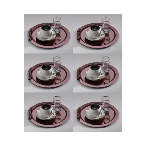 6 Adet Paslanmaz Çelik Yuvarlak Dal Figürlü Bakır Renk Kahve Sunum Tepsisi