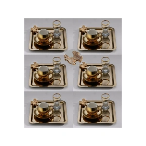 Taşlı Kelebek Aksesuarlı Paslanmaz Çelik Kare 6’lı Gold Kahve, Çay, Dekoratif Sunum Servis Tepsi