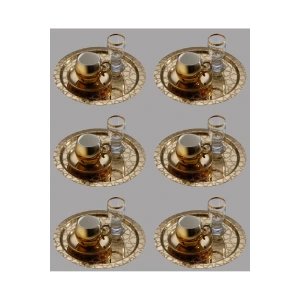 6 Adet Paslanmaz Çelik Yuvarlak Lüx Desenli Gold Ad-26 Kahve, Çay Sunum Servis Tepsisi