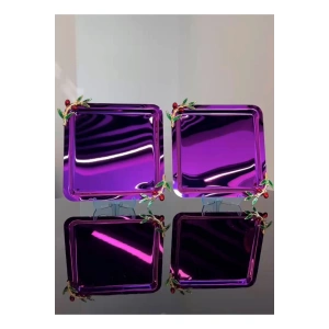 Zeytin Dalı Aksesuarlı Paslanmaz Çelik 2 Adet Kare Pembe Lüx Kahve,Çay Sunum Servis Tepsisi