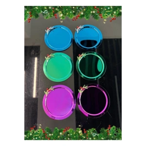 Zeytin Dalı Aksesuarlı Paslanmaz Çelik 6 Adet Yuvarlak Lüx Renkli Kahve, Çay Sunum Servis Tepsisi