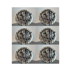 Paslanmaz Çelik 6 Adet Yuvarlak Lüx Desenli Siyah AD-20 Kahve, Çay Sunum Servis Tepsisi