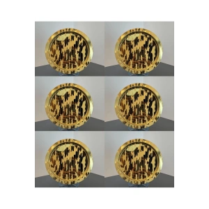 Paslanmaz Çelik 6 Adet Yuvarlak Lüx Desenli Gold AD-20 Kahve, Çay Sunum Servis Tepsisi