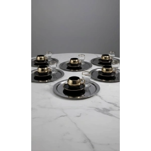 Paslanmaz Çelik 6 Adet Yuvarlak Siyah Sunum Servis Tepsisi