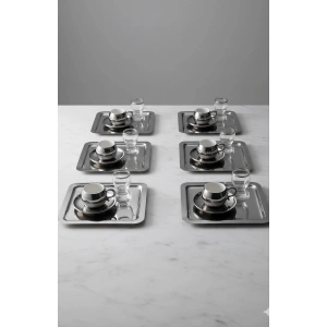 Paslanmaz Çelik 6 Adet Kare Gümüş Sunum Servis Tepsisi