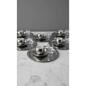 Paslanmaz Çelik 6 Adet Yuvarlak Gümüş Sunum Servis Tepsisi