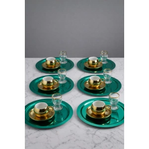 Paslanmaz Çelik 6 Adet Yuvarlak Yeşil Sunum Servis Tepsisi