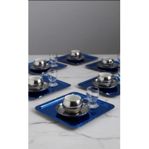 Paslanmaz Çelik 6 Adet Kare Mavi Sunum Servis Tepsisi