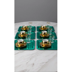 Paslanmaz Çelik 6 Adet Kare Yeşil Sunum Servis Tepsisi