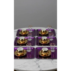 Paslanmaz Çelik 6 Adet Kare Pembe Sunum Servis Tepsisi