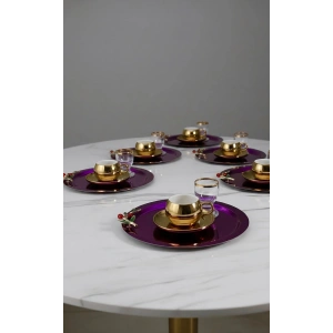 Zeytin Dalı Aksesuarlı Paslanmaz Çelik 6 Adet Yuvarlak Pembe Sunum Servis Tepsisi