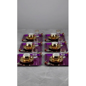 Zeytin Dalı Aksesuarlı Paslanmaz Çelik 6 Adet Kare Pembe Sunum Servis Tepsisi