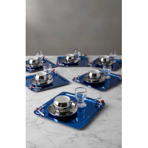 Zeytin Dalı Aksesuarlı Paslanmaz Çelik 6 Adet Kare Mavi Sunum Servis Tepsisi