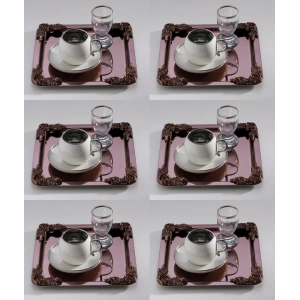 Köşe Tekli Gül Aksesuarlı Paslanmaz Çelik 6 Adet Kare Bakır Sunum Servis Tepsisi