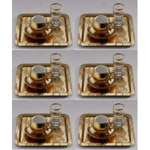 Paslanmaz Çelik 6 Adet Kare Desenli Gold AD-20 Sunum Servis Tepsisi