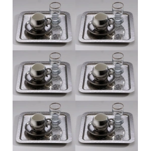 Paslanmaz Çelik 6 Adet Kare desenli Gümüş AD-08 Sunum Servis Tepsisi