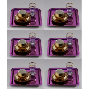 Paslanmaz Çelik 6 Adet Kare Pembe Sunum Servis Tepsisi