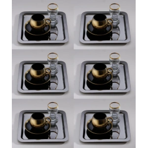 Paslanmaz Çelik 6 Adet Kare Siyah Sunum Servis Tepsisi