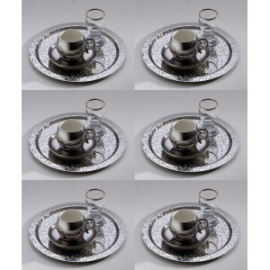 Paslanmaz Çelik 6 Adet Yuvarlak Desenli Gümüş AD-08 Sunum Servis Tepsisi