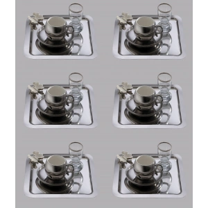 Beyaz Kelebek Aksesuarlı Paslanmaz Çelik 6 Adet Kare Gümüş Sunum Servis Tepsisi