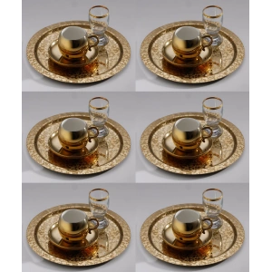 Paslanmaz Çelik 6 Adet Yuvarlak desenli Gold AD-08 Sunum Servis Tepsisi