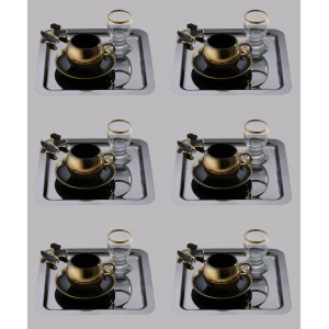 Siyah Kelebek Aksesuarlı Paslanmaz Çelik 6 Adet kare Siyah Sunum Servis Tepsisi