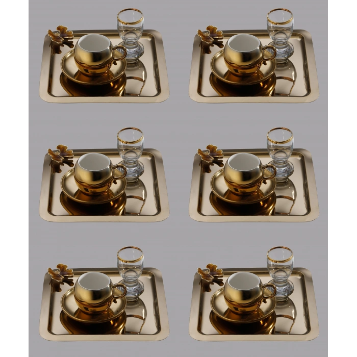 Gold Kelebek Aksesuarlı Paslanmaz Çelik 6 Adet Kare Gold Sunum Servis Tepsisi