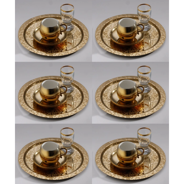 Paslanmaz Çelik 6 Adet Yuvarlak desenli Gold AD-08 Sunum Servis Tepsisi