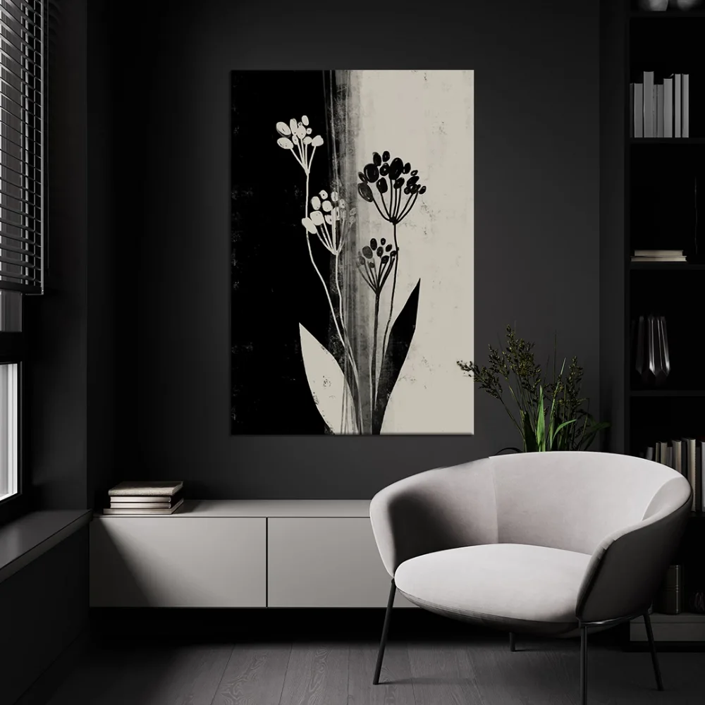 Siyah Beyaz Çiçekli Kanvas Tablo
