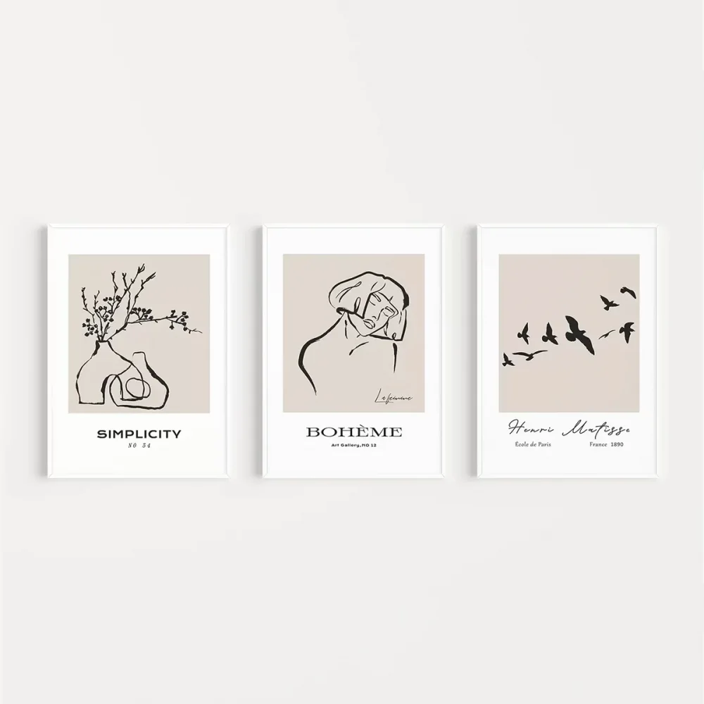 Bohème ve Simplicity Dekoratif 3lü Poster