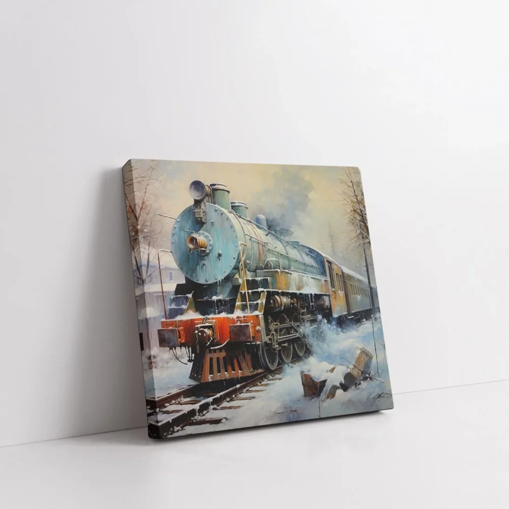 Buharlı Tren Kare Kanvas Tablo