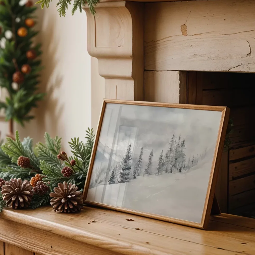 Çam Ağaçlarıyla Kar Dağları Poster
