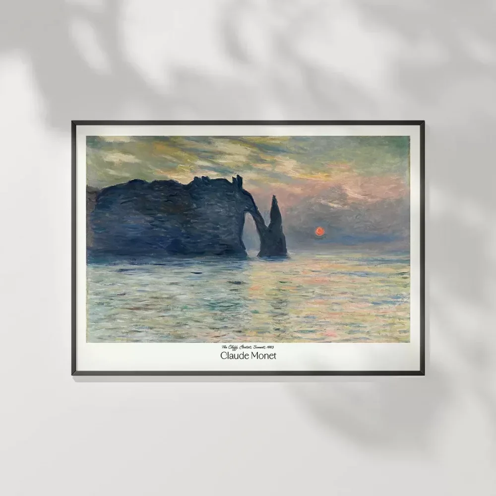 Claude Monet Uçurum, Erretat, Gün Batımı Poster