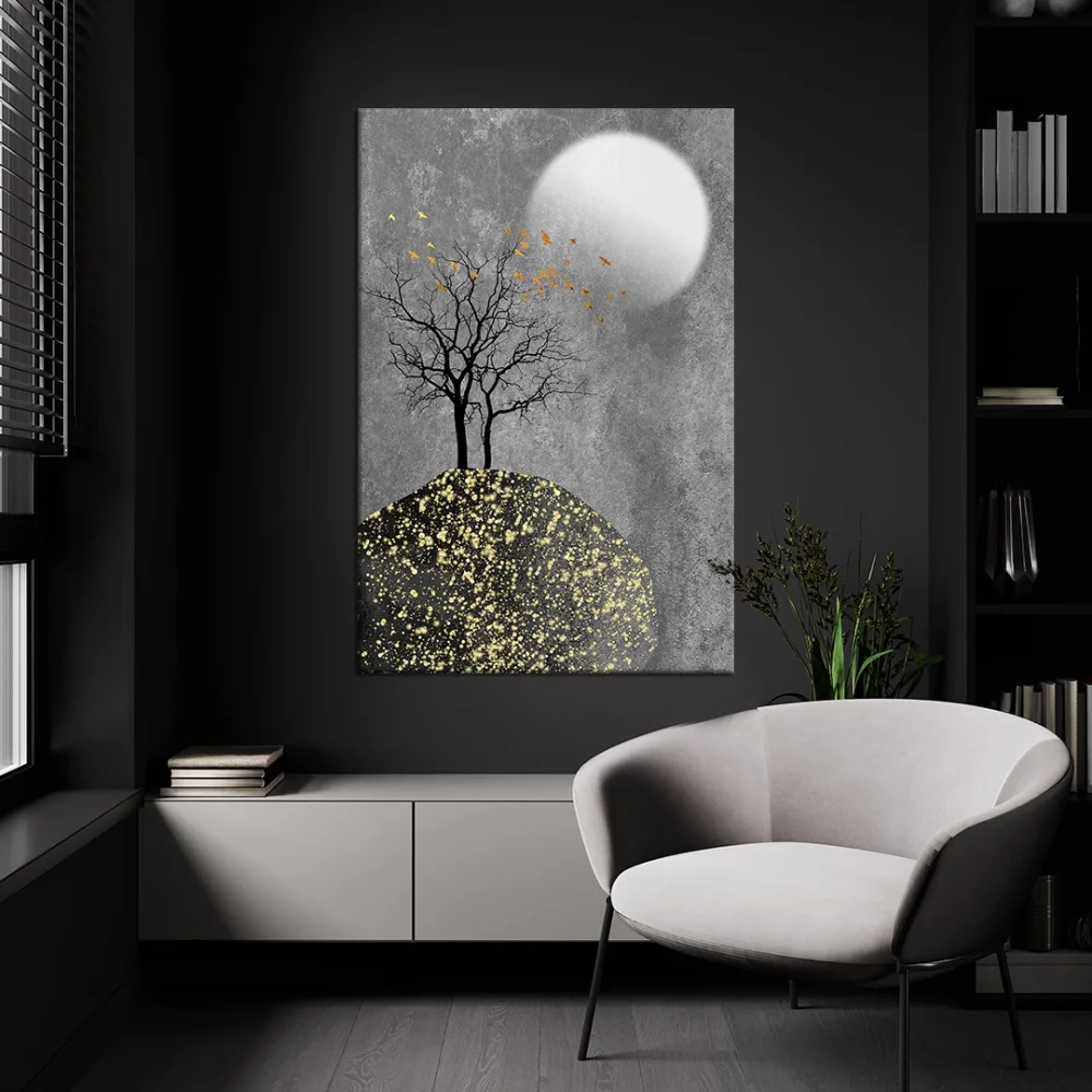 Dolunay ve Ağac Kanvas Tablo