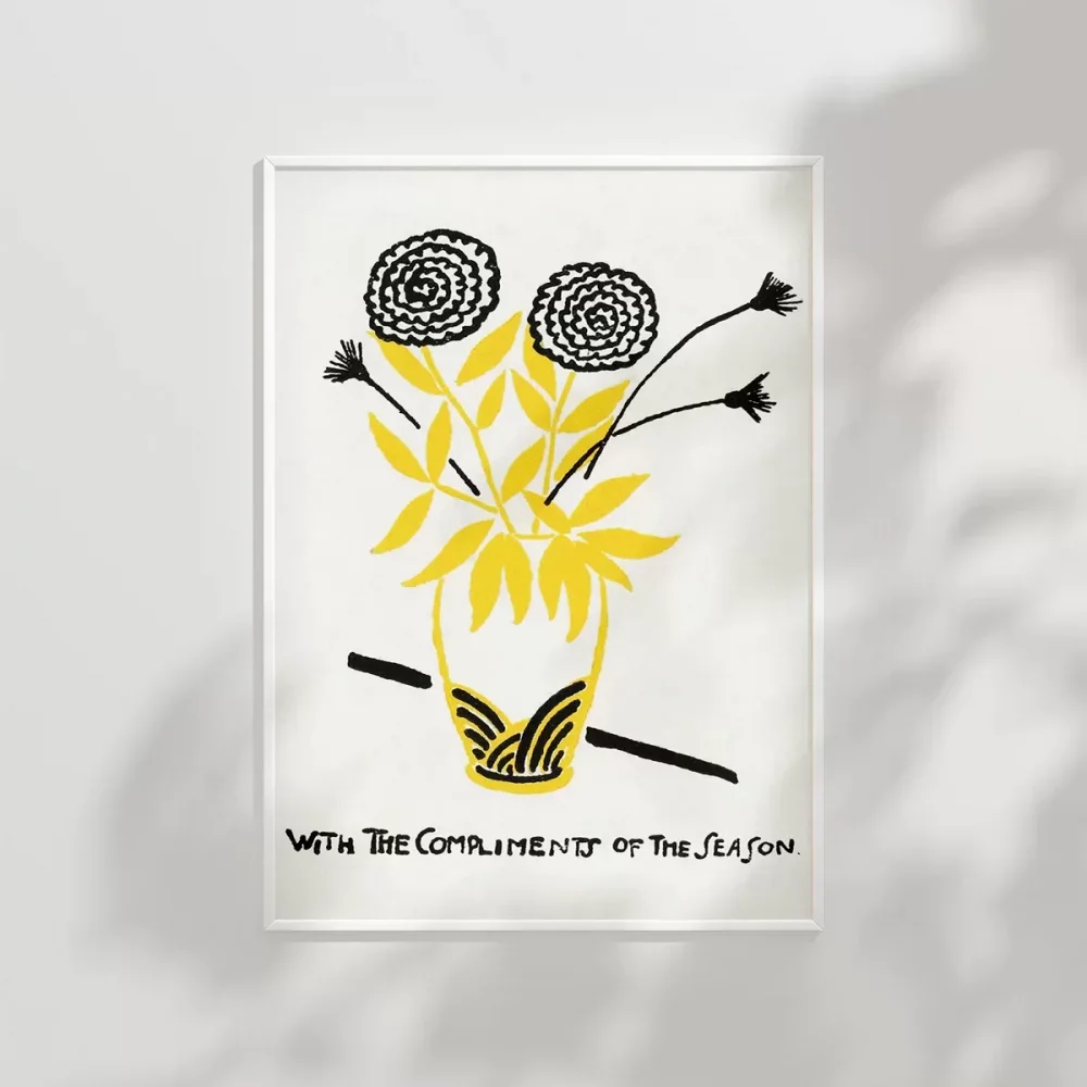 El Çizimi Vazo ve Çiçek Motifli Grafik Poster