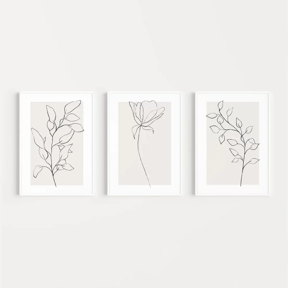 eyaz Çerçeveli Minimal Çizgi Sanatı 3lü Poster