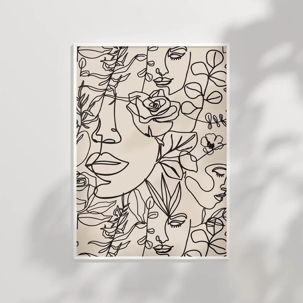 Floral Line Art Yüz İllüstrasyonu Poster