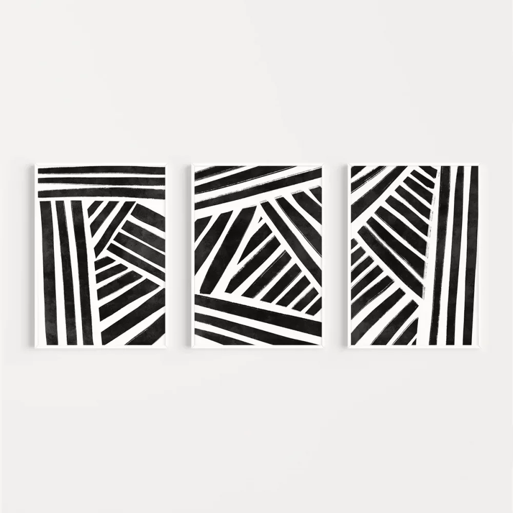 Geometrik Siyah-Beyaz Çizgiler 3lü Poster