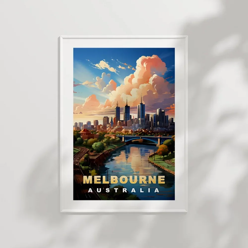Gün Batımında Melbourne Şehir Poster