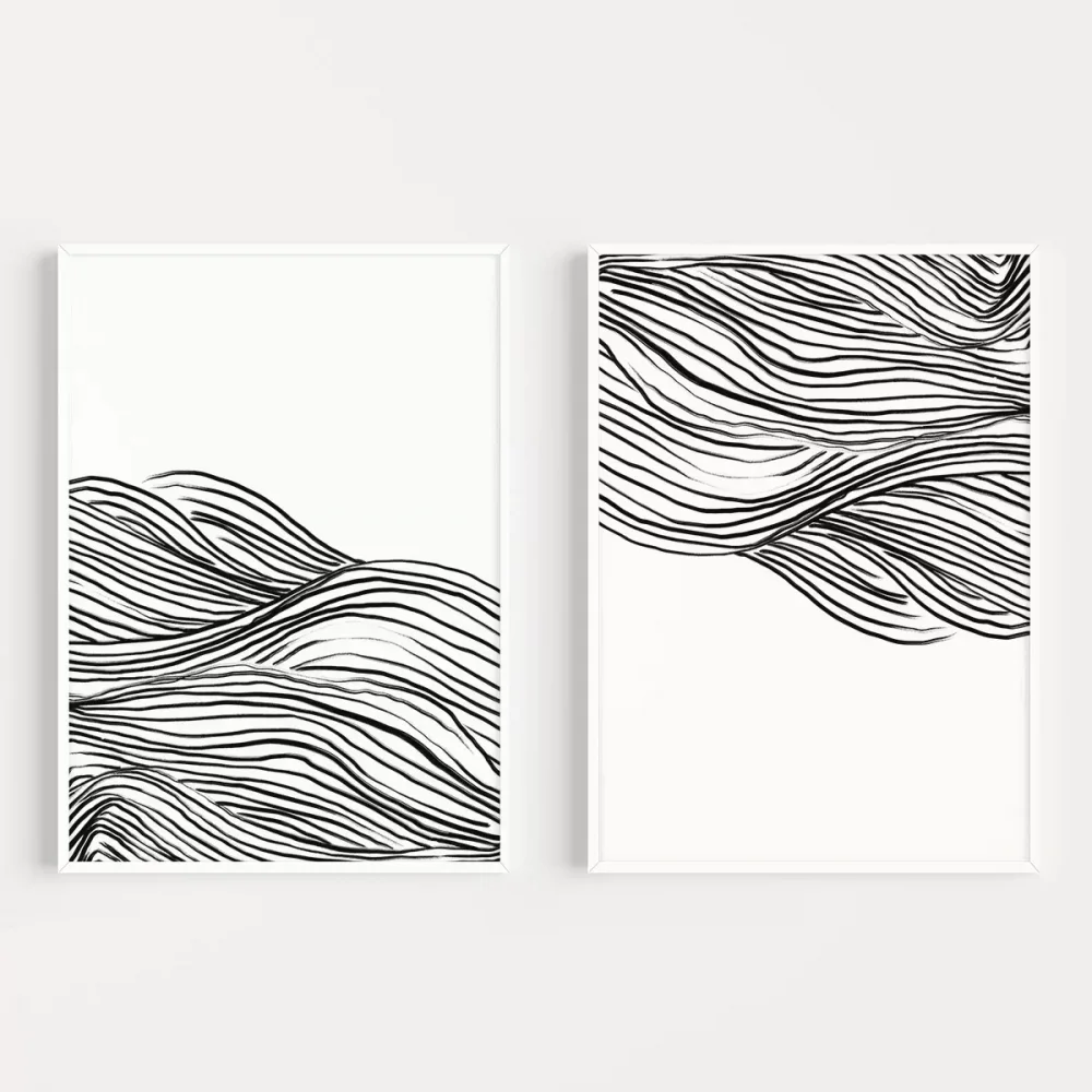 Hareket ve Akış Temalı Monokrom 2li Poster