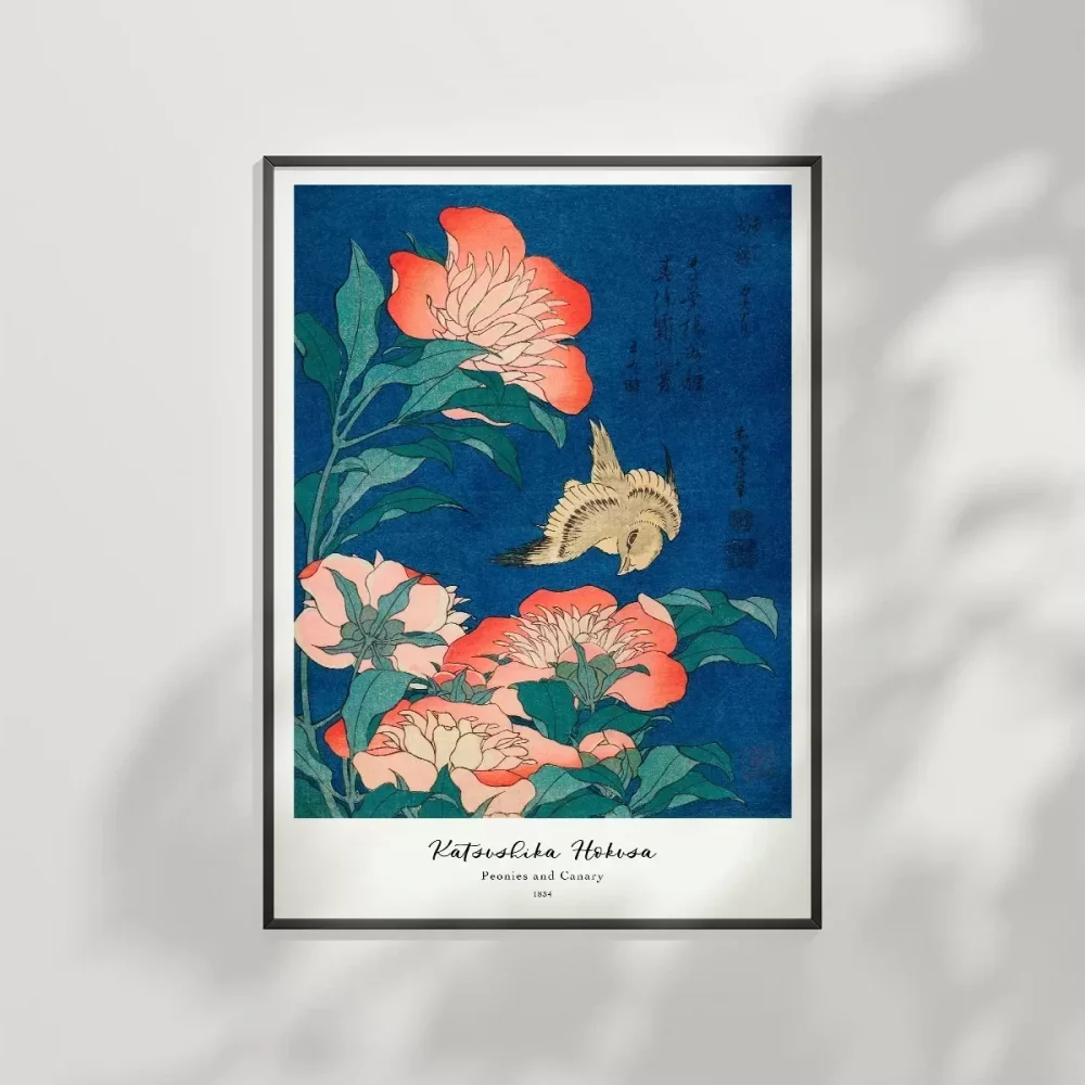Hokusai Şakayık ve Kanarya Poster