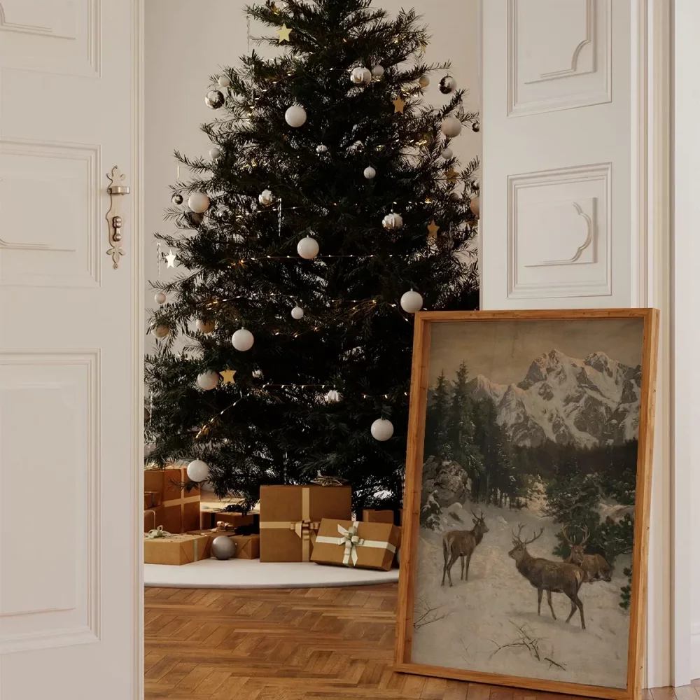 Karla Kaplı Dağ Geyikleri Poster